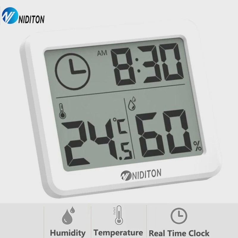 NIDITON Digitale Klok met Temperatuur & Vochtigheidssensor - Stijlvol voor Huis, Keuken & Kantoor