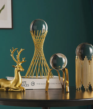 Luxe Gouden Herten & Kristallen Bol Decoratie Set voor Woonkamer Tafelblad