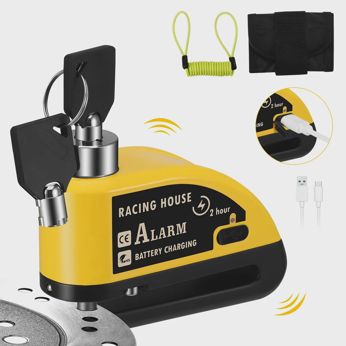 Motorfiets Schijfrem Alarm Slot - Waterdicht & 110dB Anti-diefstal Beveiliging