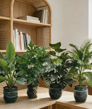Set van 4 Grote Kunst Areca Palm Planten met 48 Bladeren - Tropische Decoratie