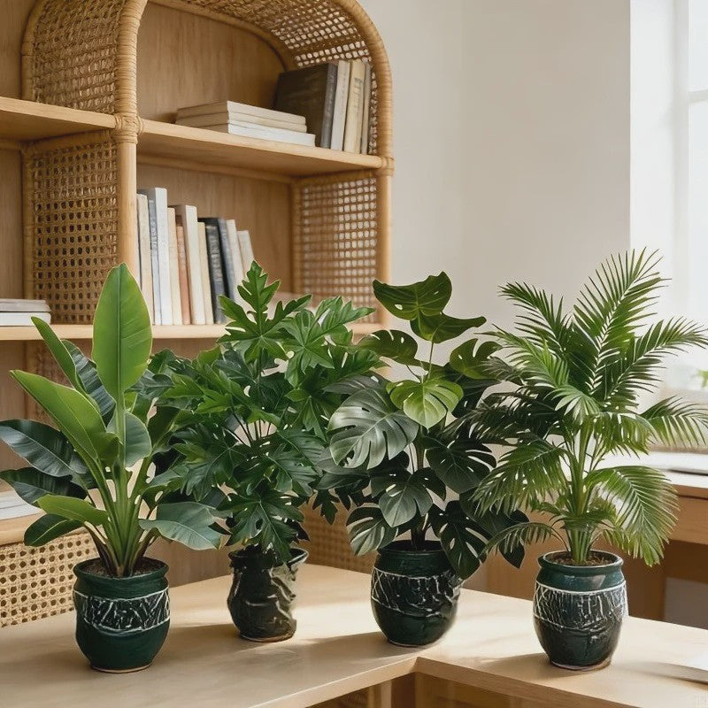 Set van 4 Grote Kunst Areca Palm Planten met 48 Bladeren - Tropische Decoratie