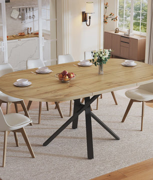 Uitschuifbare Ronde Eettafel met Marmerlook - 100-140cm - X-vormig Metaalframe