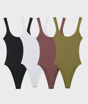 Dames Rib Gebreide Bodysuit met O-hals en Drukknoopsluiting - Comfortabel & Stijlvol