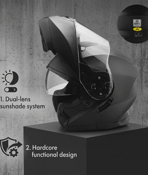 Modulaire Motorhelm Mat Zwart - Dubbele Lens, DOT Gecertificeerd, Unisex