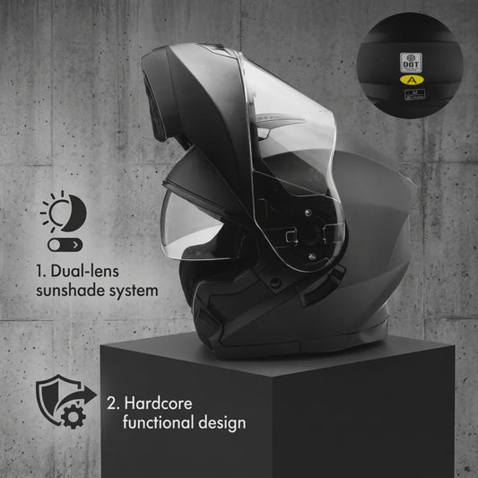 Modulaire Motorhelm Mat Zwart - Dubbele Lens, DOT Gecertificeerd, Unisex