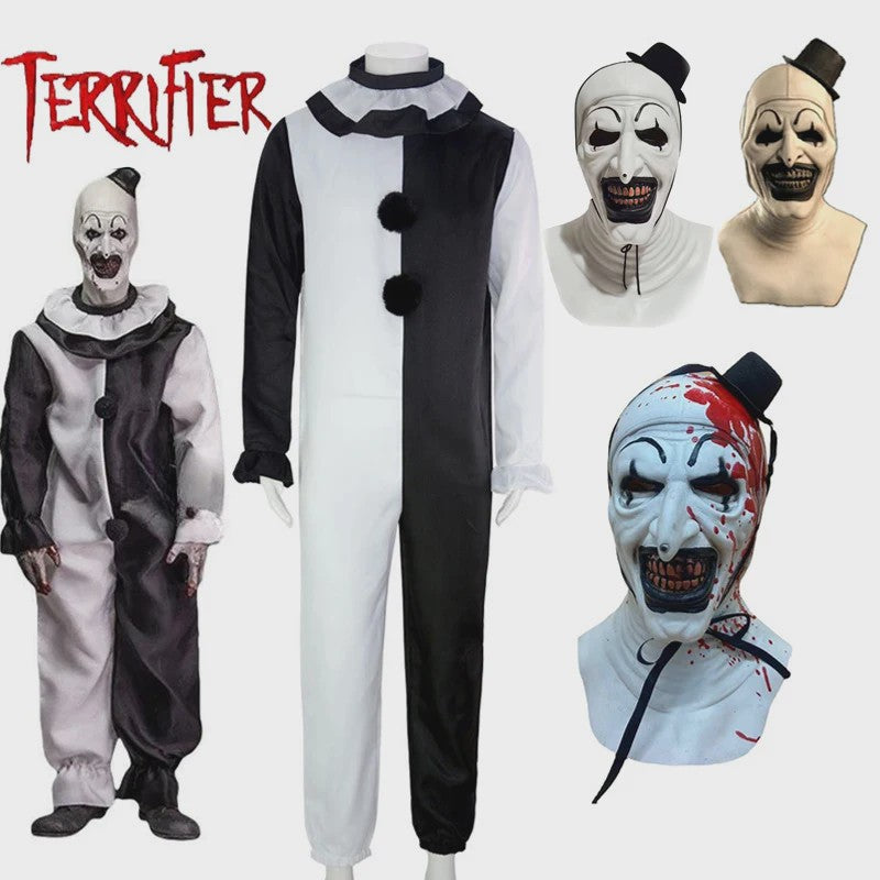 Art The Clown Kostuum & Masker - Terrifier 2 Cosplay Jumpsuit voor Heren en Dames