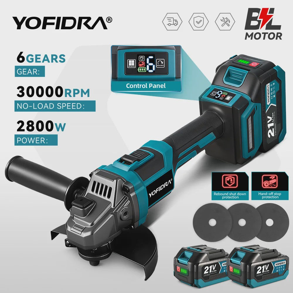 YOFIDRA Accu Haakse Slijper 125mm M14 - Borstelloze Motor, 21V Kracht