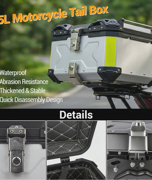 65L Aluminium Motor Topkoffer Waterdicht met Anti-diefstal Sluiting & Quick Release