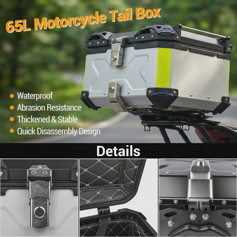 65L Aluminium Motor Topkoffer Waterdicht met Anti-diefstal Sluiting & Quick Release