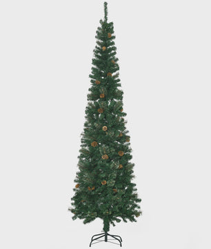 HOMCOM Kunstkerstboom 225 cm Groen Potloodmodel met Dennenkegels