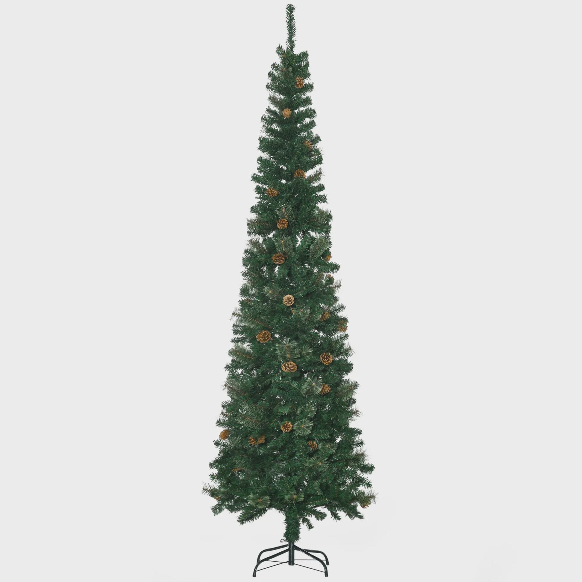HOMCOM Kunstkerstboom 225 cm Groen Potloodmodel met Dennenkegels