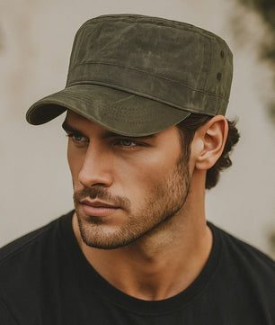 Waterdichte Canvas Militaire Pet voor Heren - Vintage Cadet Stijl