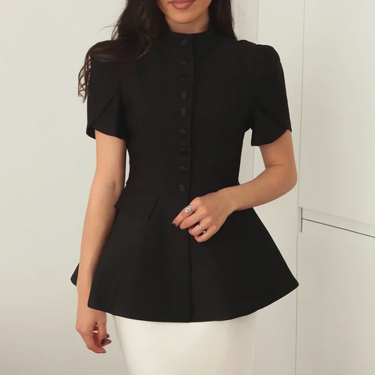 Stijlvolle Dames Blazer Jasje met Opstaande Kraag en Knoopsluiting - Herfst 2025 Mode