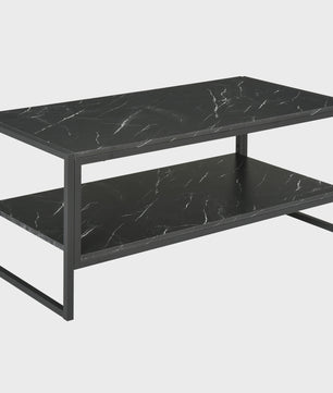HOMCOM Salontafel met 2 etages, Modern Design, Zwart Marmerlook, 106x50x47 cm