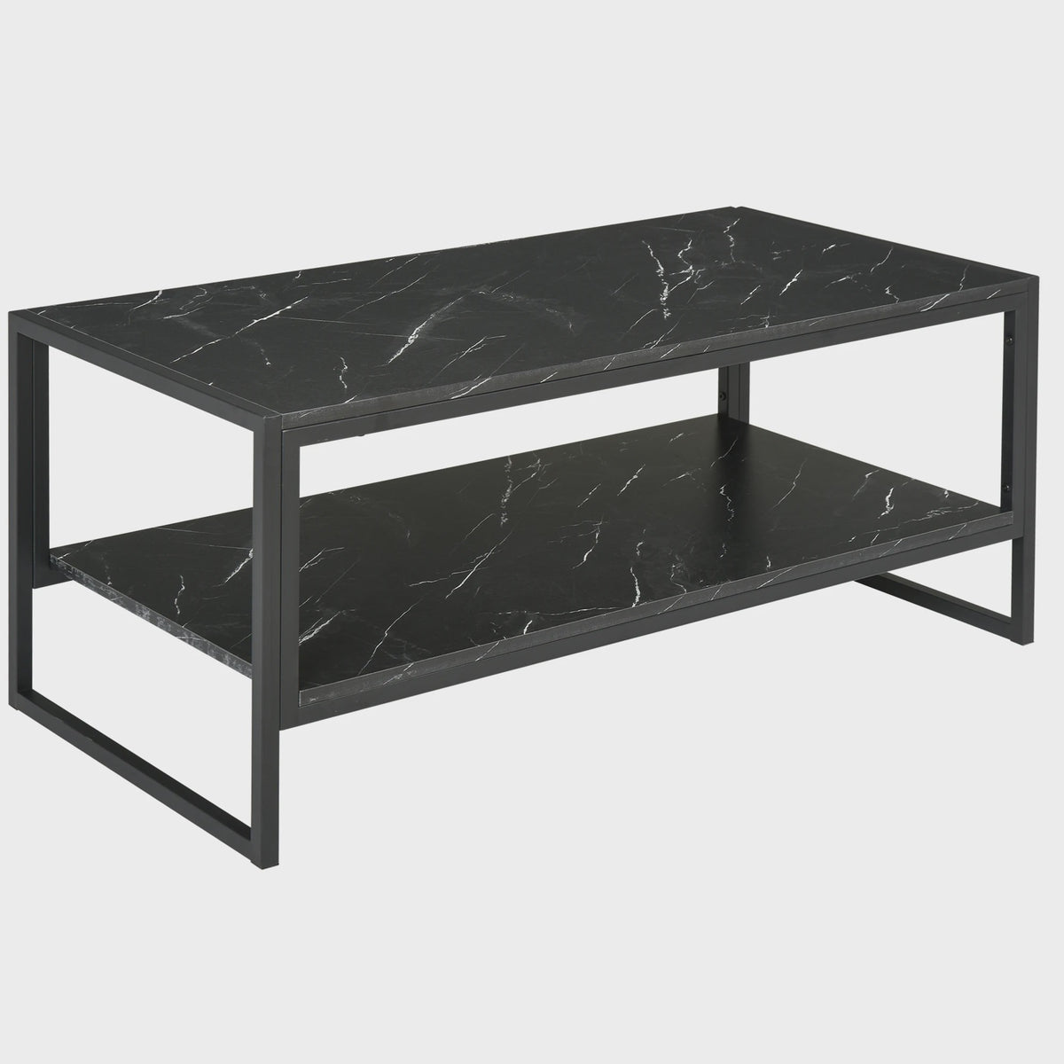 HOMCOM Salontafel met 2 etages, Modern Design, Zwart Marmerlook, 106x50x47 cm