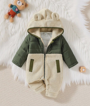 Schattige Baby Romper met Berenoren - Winter Fleece Jumpsuit voor Jongens & Meisjes (0-24M)
