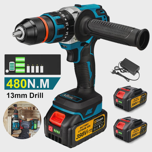 Krachtige Koolborstelloze Accu Klopboor/Schroefmachine 480Nm, 13mm, voor Makita 18V Accu