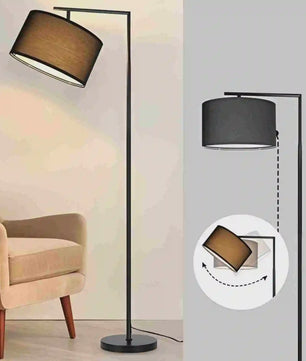 Moderne Zwarte Boog Vloerlamp met Stoffen Kap - E27 Fitting & Voetschakelaar