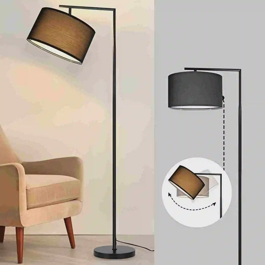 Moderne Zwarte Boog Vloerlamp met Stoffen Kap - E27 Fitting & Voetschakelaar