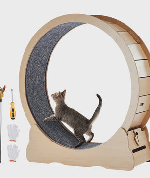 Houten Katten Loopwiel XL - Grote Kattenmolen voor Binnen met Afneembaar Tapijt & Kattenhengel
