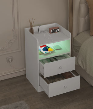 Nachtkastje met Laadstation, USB Poorten en LED Verlichting - Modern Slaapkamer Meubel
