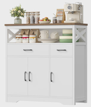 Stijlvol Wit Sideboard met 2 Lades en 3 Deuren - Buffetkast voor Woon- en Eetkamer