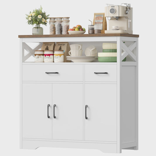 Stijlvol Wit Sideboard met 2 Lades en 3 Deuren - Buffetkast voor Woon- en Eetkamer