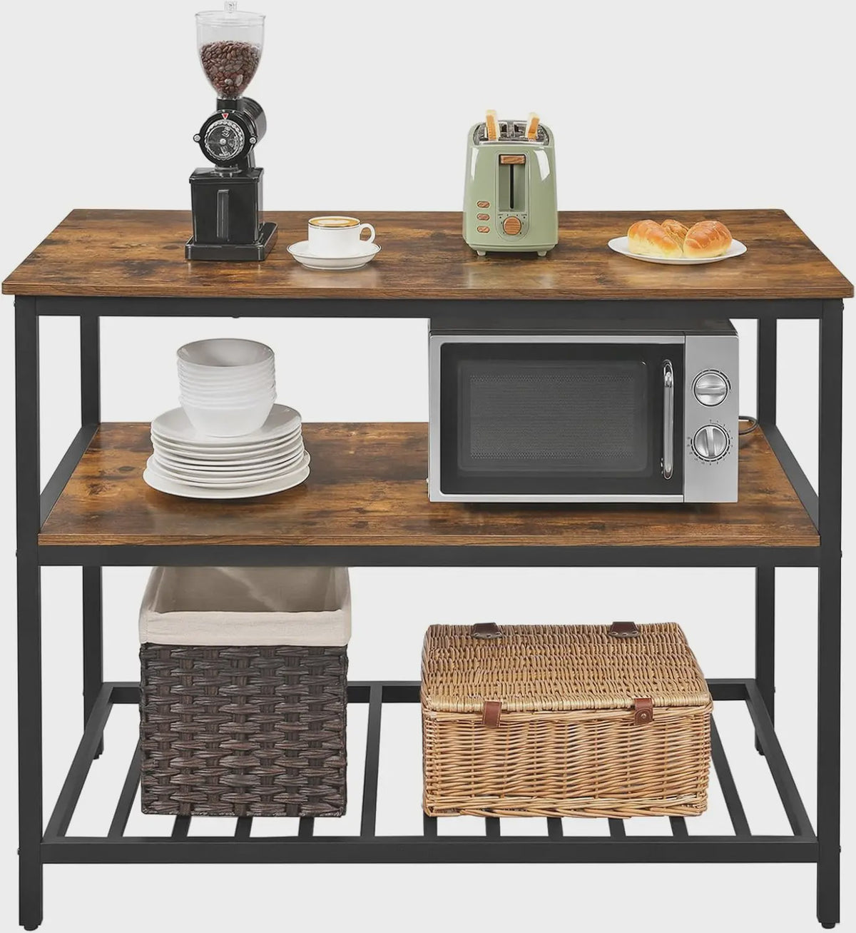 VASAGLE Keukenrek met Werkblad, 3 etages, Staal Frame - Ruim & Stijlvol