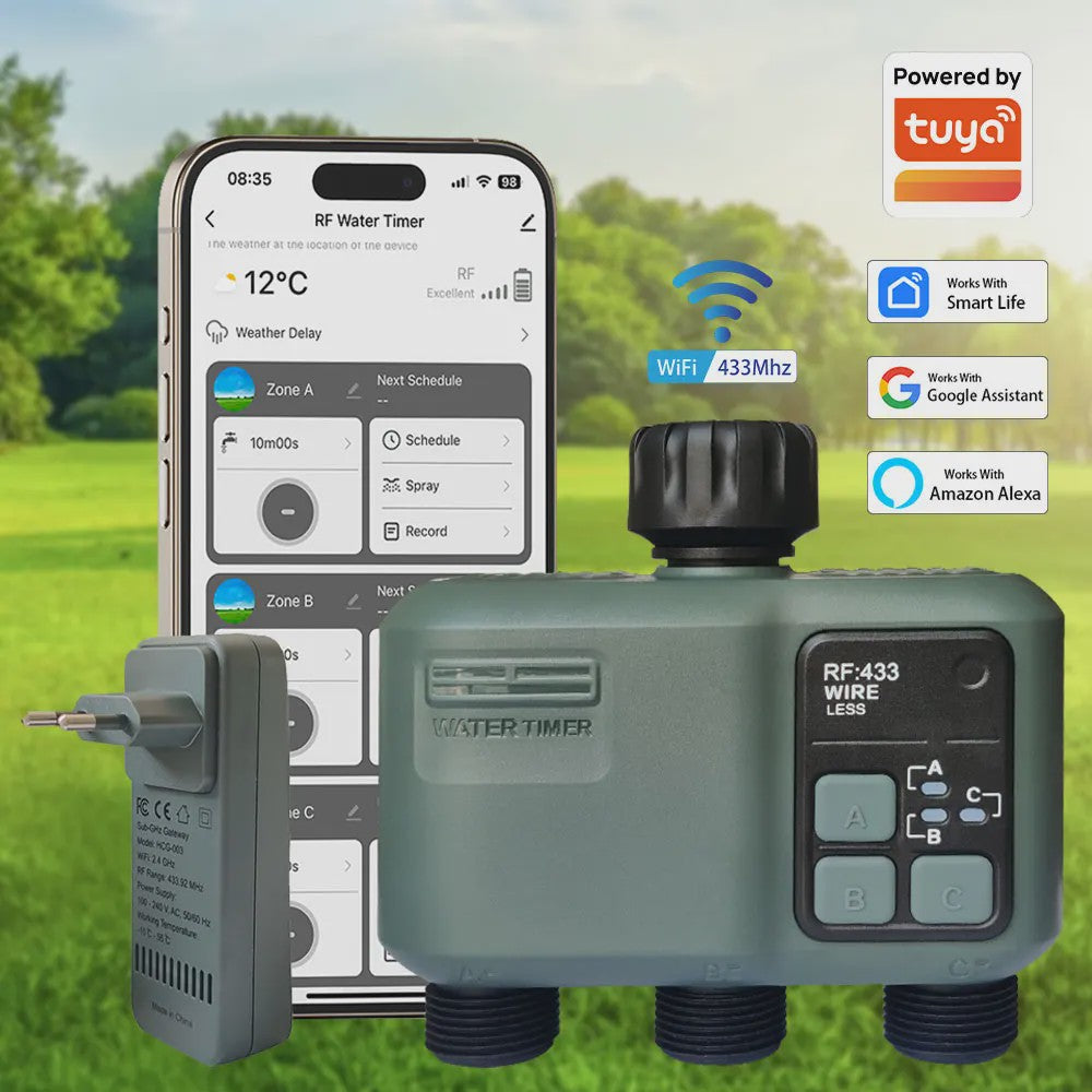 Slimme Tuin Water Timer met Wifi & RF433 - 3 Uitgangen, Automatische Besproeiing, Regenvertraging