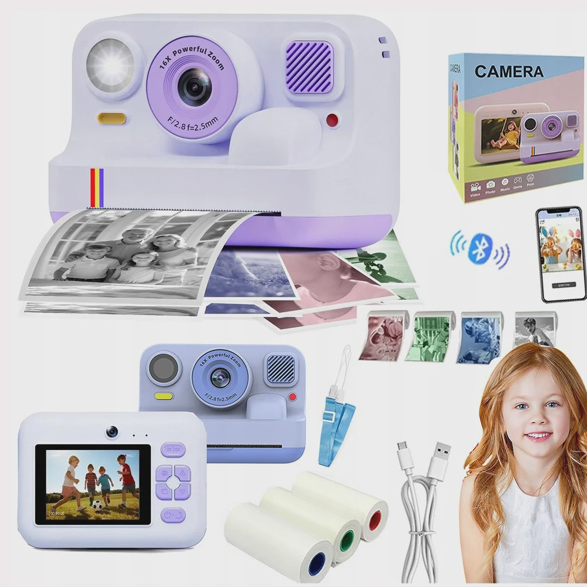 Direct Print Kinder Camera - 1080P FHD Digitale Camera met Selfie Functie & Printpapier