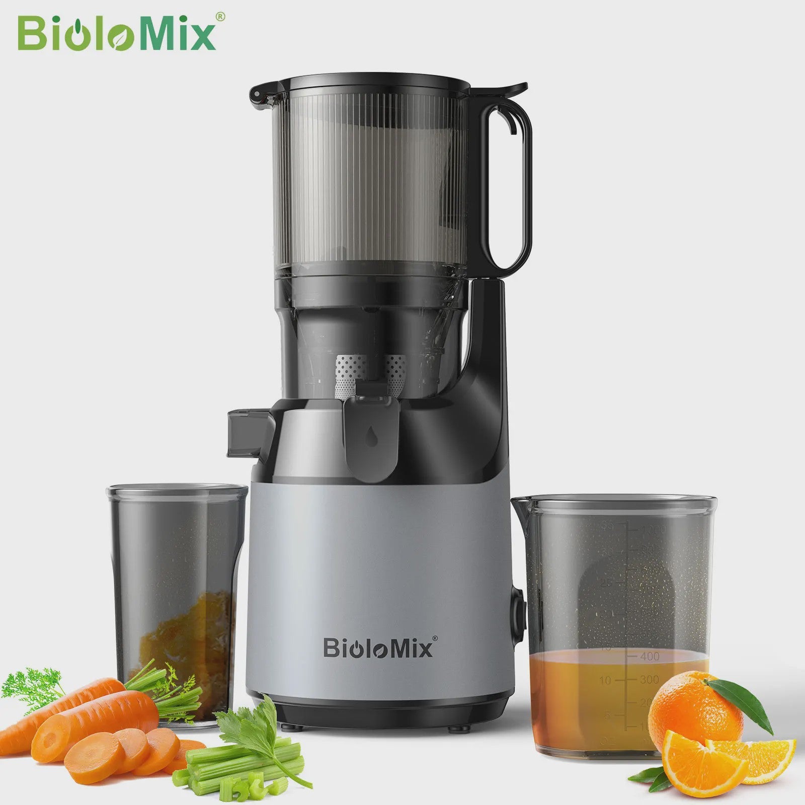 BioloMix Slow Juicer Cold Press met 130mm invoertrechter - Hoge sapopbrengst, BPA-vrij