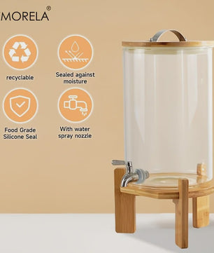 Glazen Drankdispenser 5L met Houten Standaard en Kraantje - Ideaal voor Feesten