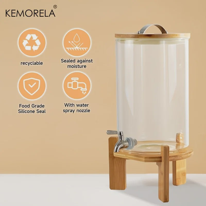 Glazen Drankdispenser 5L met Houten Standaard en Kraantje - Ideaal voor Feesten