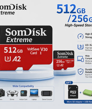 Snelle Micro SD Kaarten (128GB/256GB/512GB) voor Drone, Dash Cam & Tablet - Hoge Capaciteit