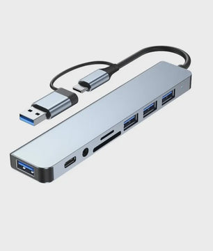 8-in-2 USB-C Hub: Expander met USB 3.0, Type-C, SD/TF & Audio voor Telefoon/Tablet