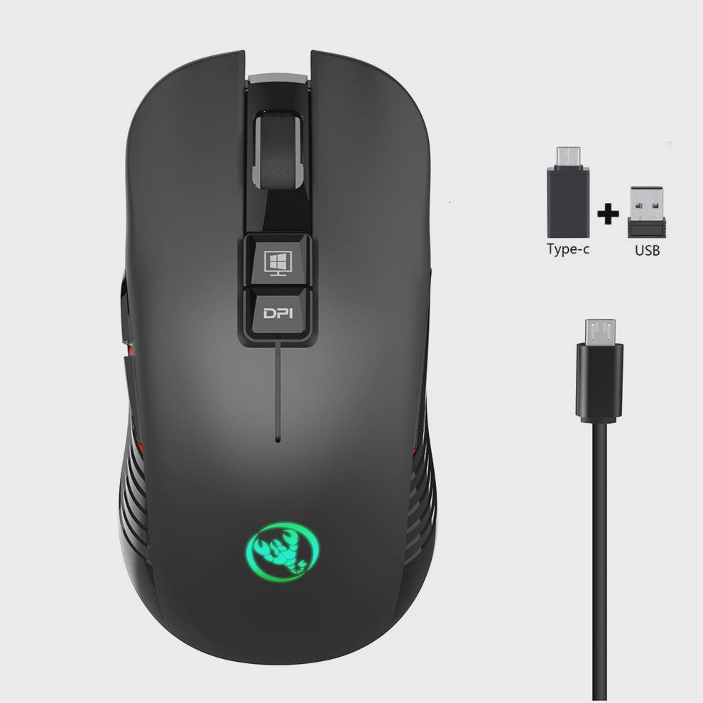 Draadloze Oplaadbare Muis 2.4G USB-C, 3600DPI, 7 Knoppen, Mute, voor PC & Macbook