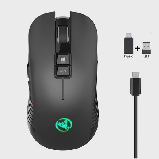 Draadloze Oplaadbare Muis 2.4G USB-C, 3600DPI, 7 Knoppen, Mute, voor PC & Macbook