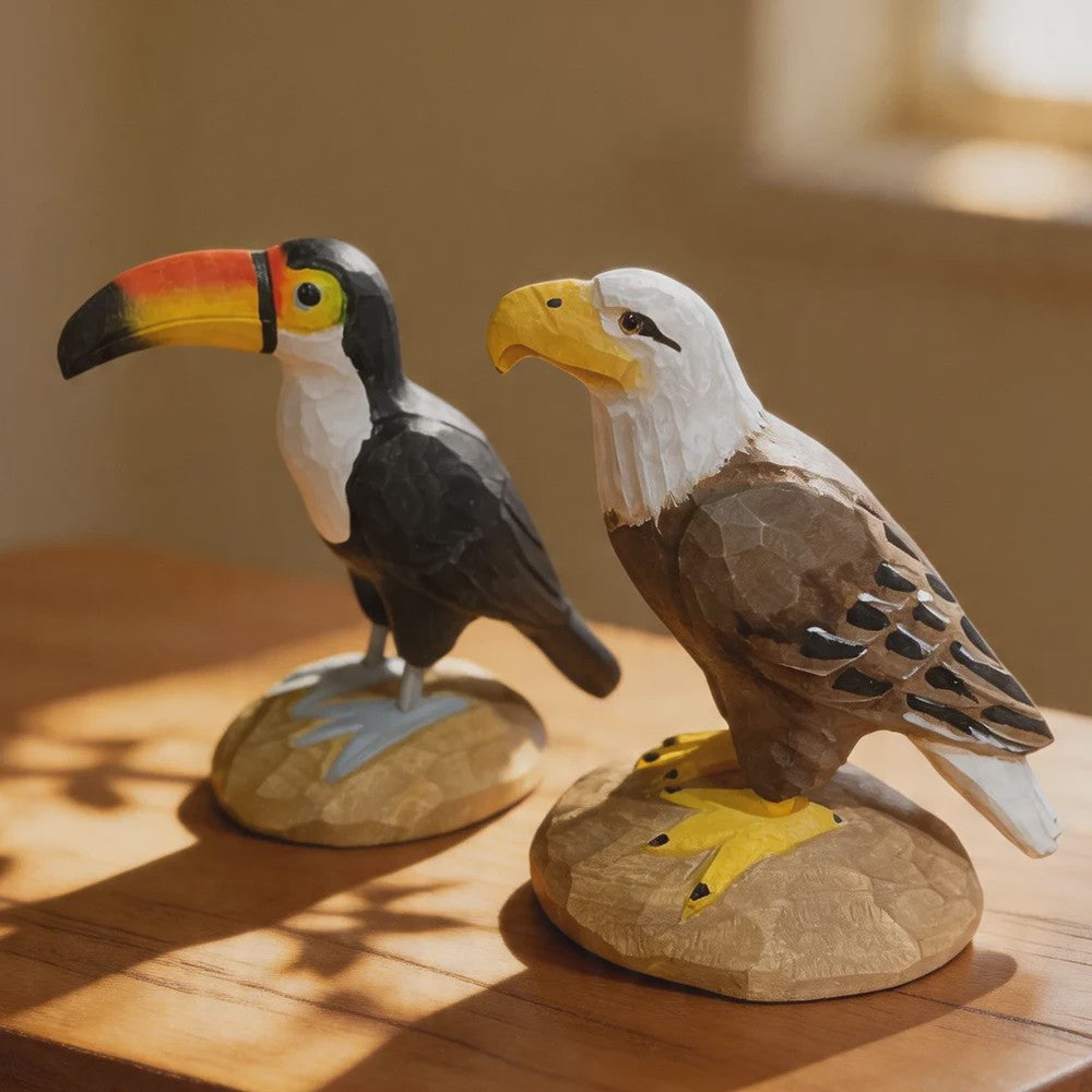 Handgesneden Houten Vogel Beeldjes: Toekan, Adelaar & Meer - Unieke Decoratie