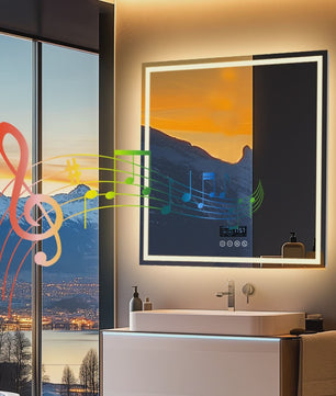 80cm LED Spiegel met Bluetooth, Tijd, Temperatuur & 3 Kleuren Verlichting - Anti-Condens