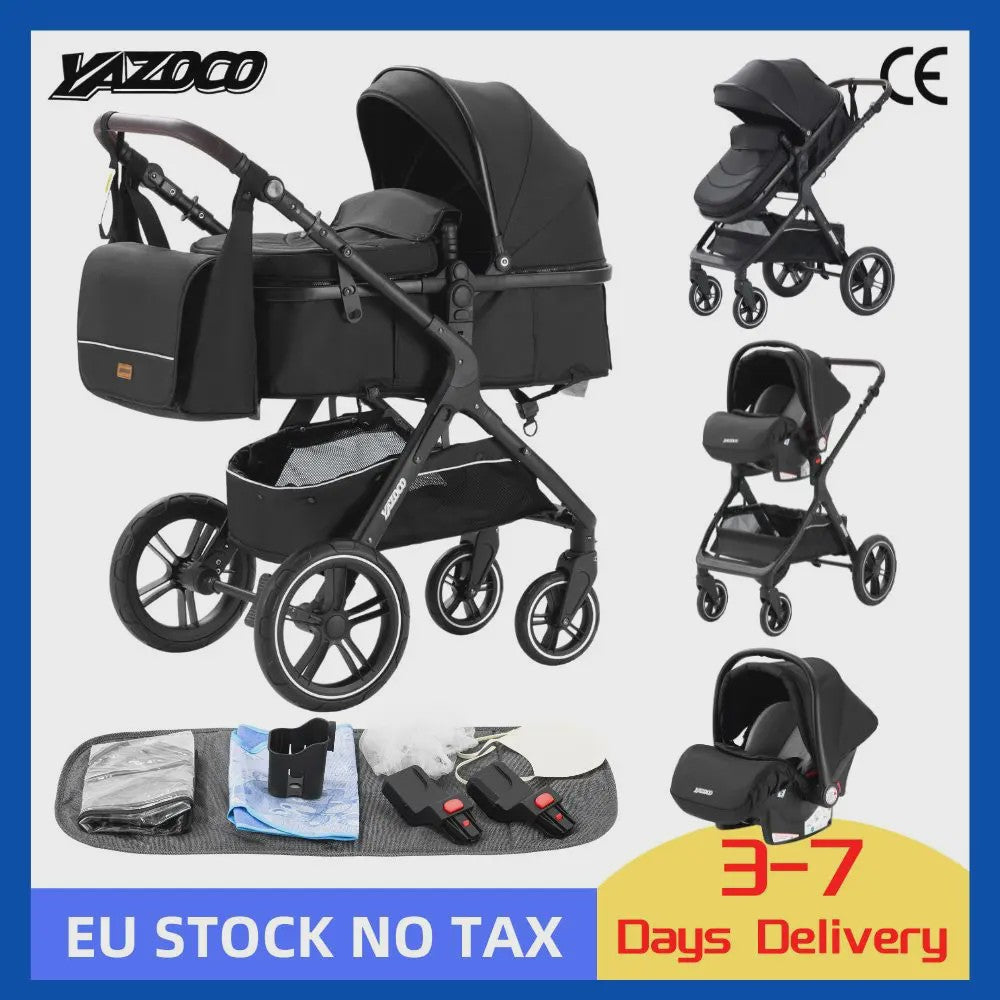 3-in-1 Multifunctionele Kinderwagen - Lichtgewicht en Compact met Babyzitje en Reiswieg