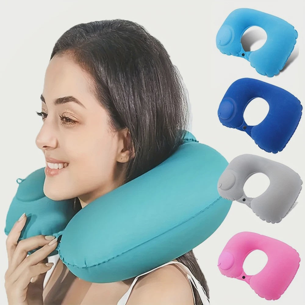Opblaasbaar Nekkussen met Flocklaag - Compact en Zelfvullend voor Reizen