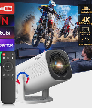 XGODY 4K Mini Projector: Android 11, 12000 Lumens, Dual WiFi6 & Bluetooth 5.4