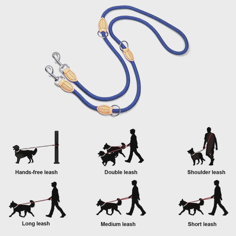 Verstelbare Nylon Dubbele Hondenlijn - Handsfree en Multifunctioneel voor 1 of 2 Honden