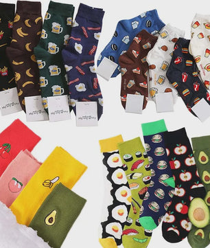 Grappige Heren Sokken met Food Prints: Avocado, Friet, Burger, Bier & Meer | Harajuku Stijl