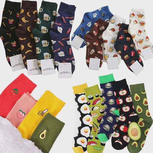 Grappige Heren Sokken met Food Prints: Avocado, Friet, Burger, Bier & Meer | Harajuku Stijl