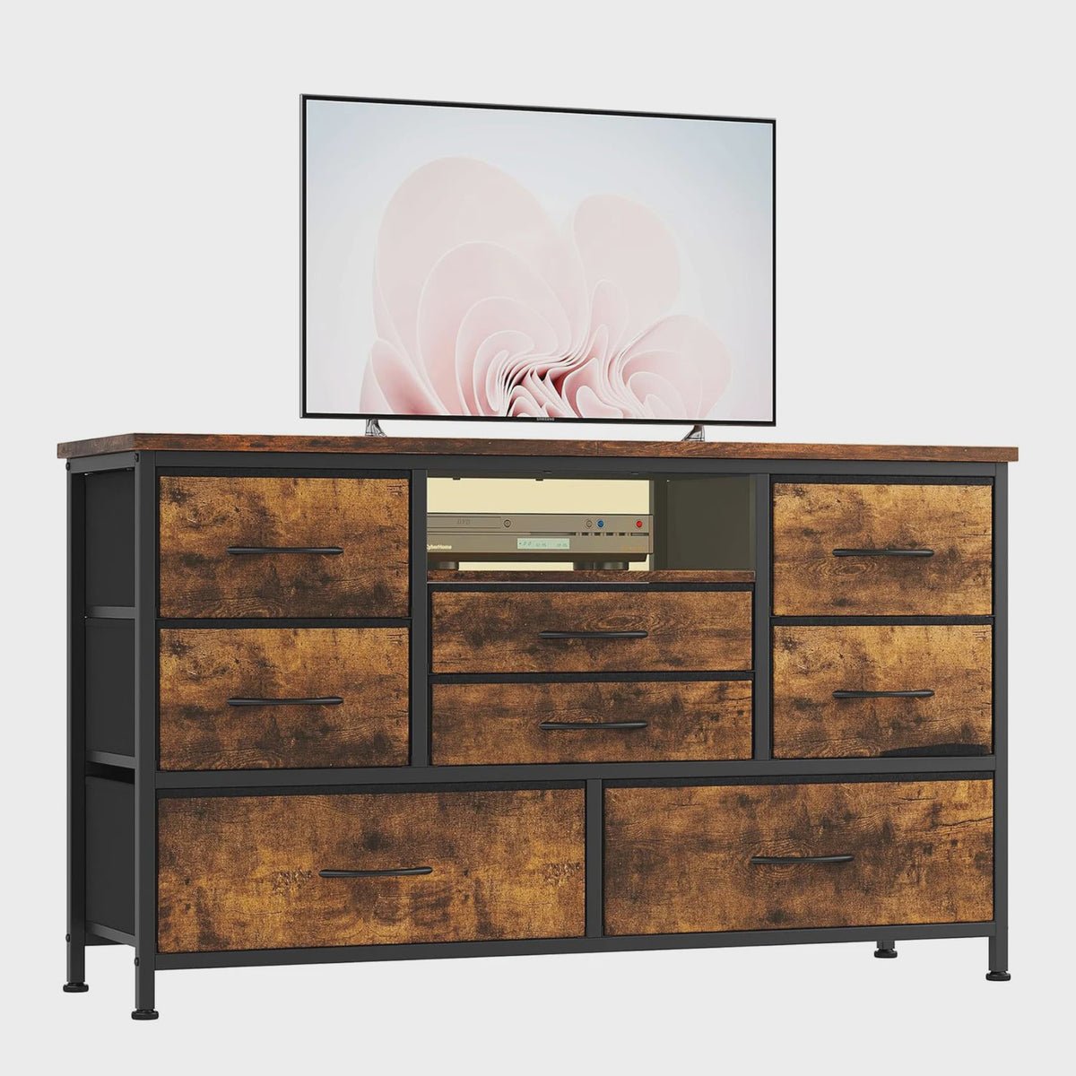 Industriële Ladekast met 8 Laden, TV-meubel met Laadstation en Metalen Frame