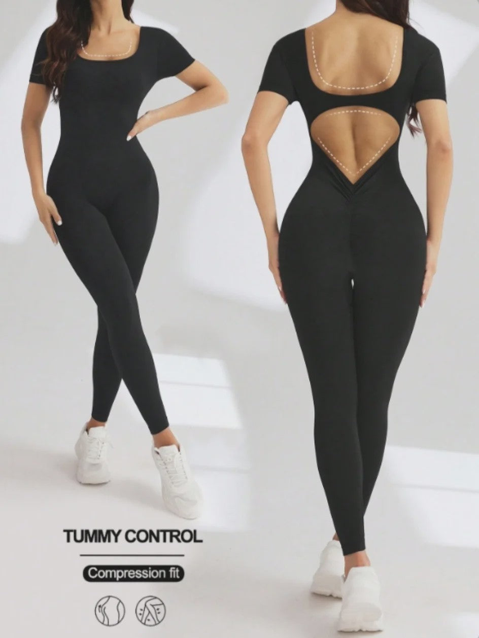 Naadloze Body met U-hals en Korte Mouwen - Optimaal voor Fitness & Gym