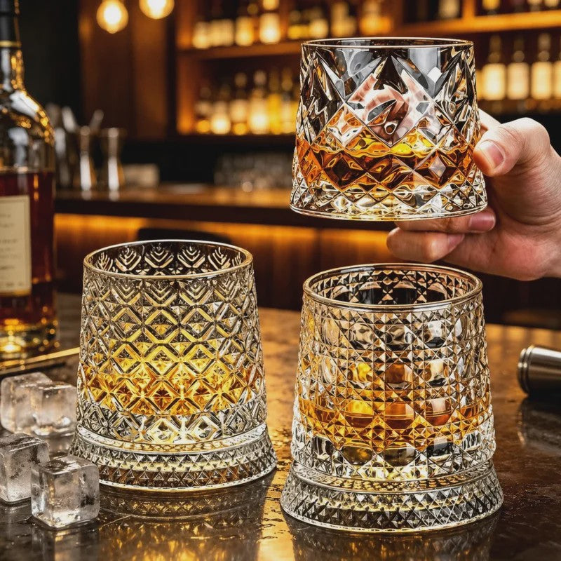 Draaibaar Kristallen Whiskey Glas - 280ml Premium Tumbler voor Cocktails & Feesten
