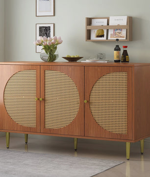 Stijlvol Dressoir met 3 Rotan Deuren en Metalen Handgrepen - Woonkamer & Slaapkamer Kast