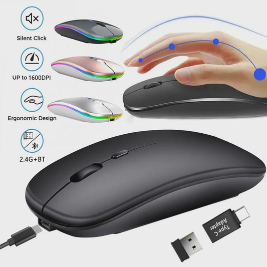 Draadloze Oplaadbare Muis: Bluetooth & 2.4GHz Dual Mode voor PC/Laptop
